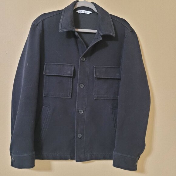 Zara Black Woman Shacket Jacket Size L Office Cabincore Workwear - Picture 1 of 10